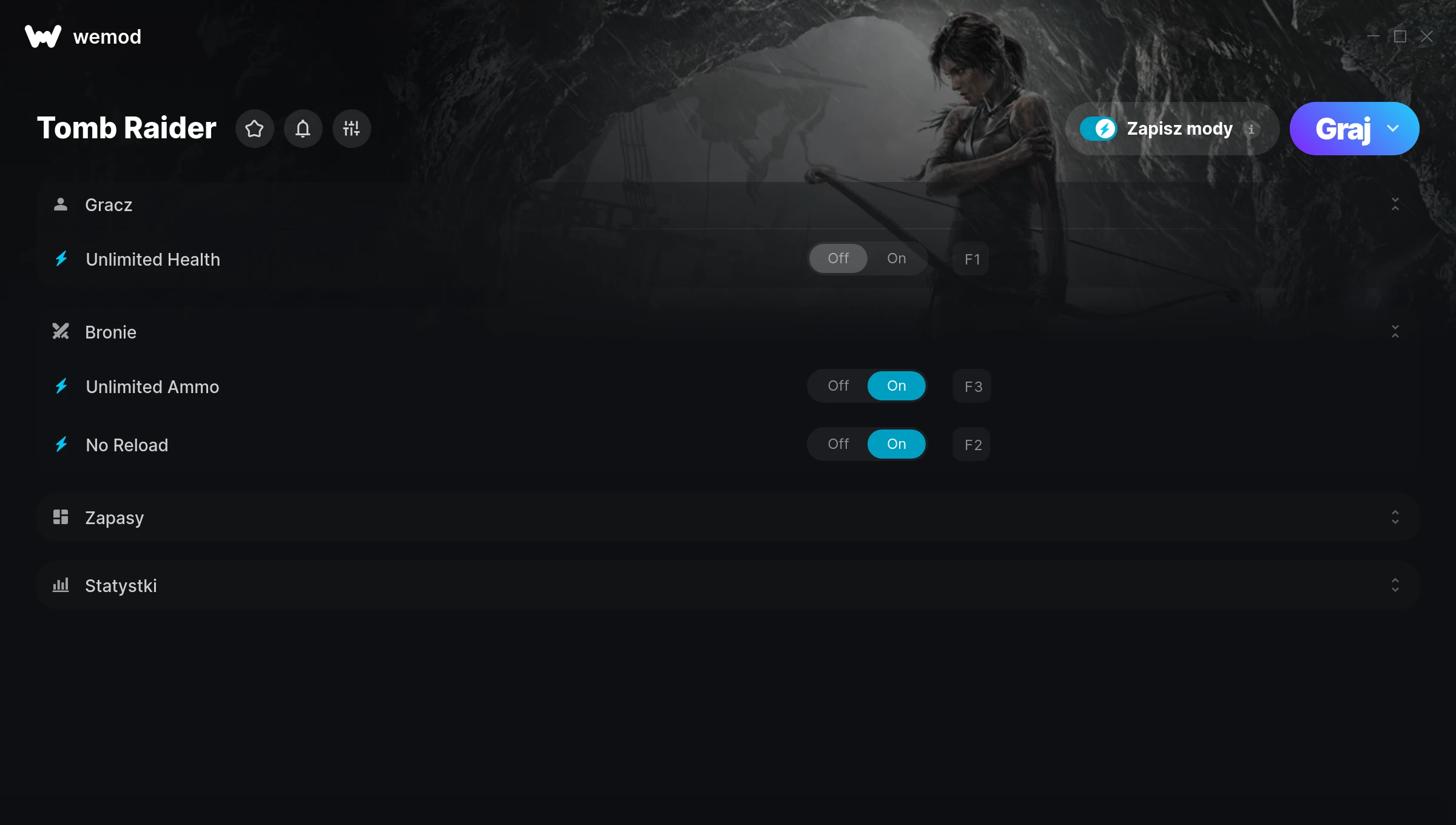 Cheaty do Tomb Raider – zrzut ekranu