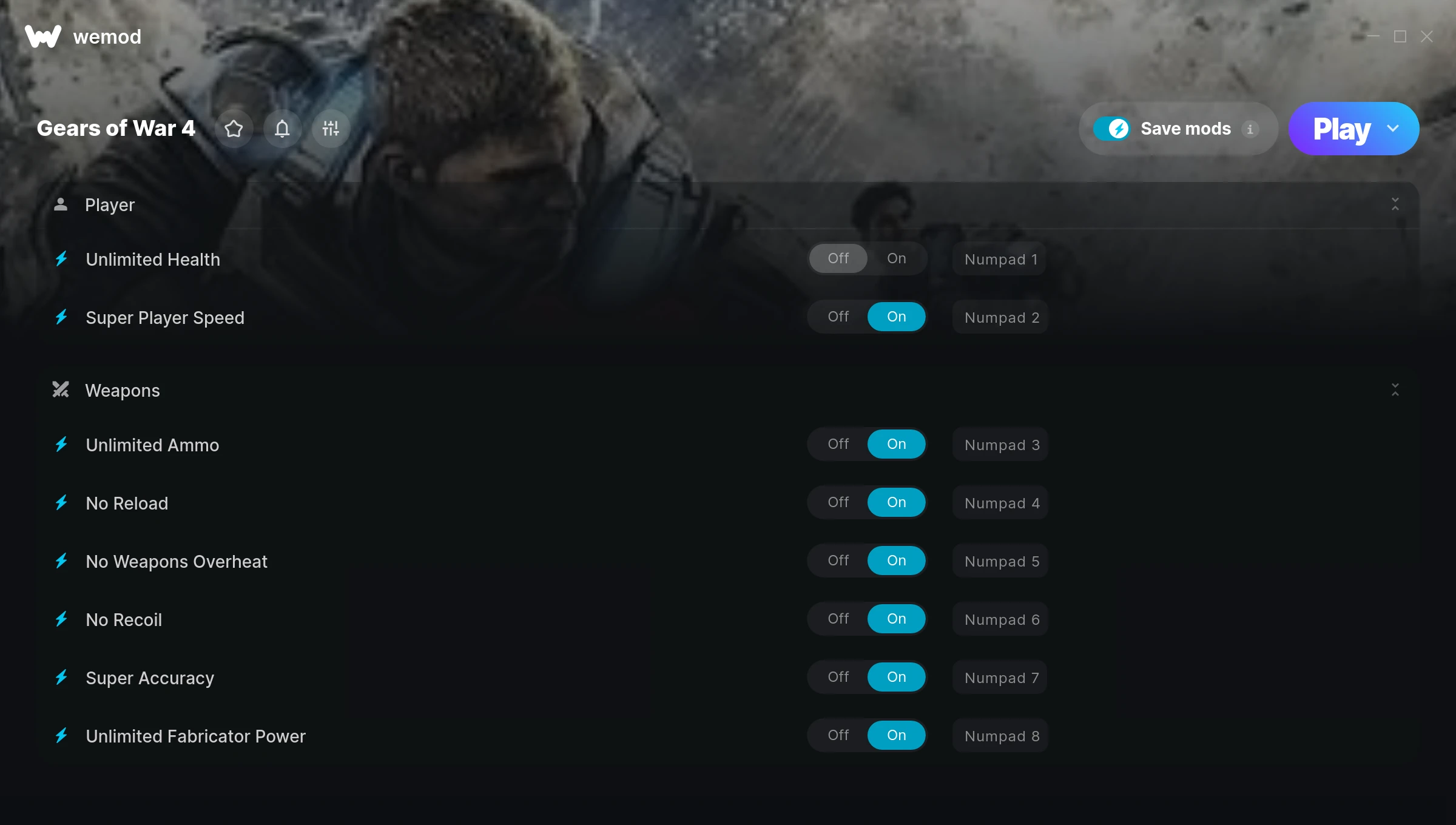 Gears of War 4 cheats screenshot