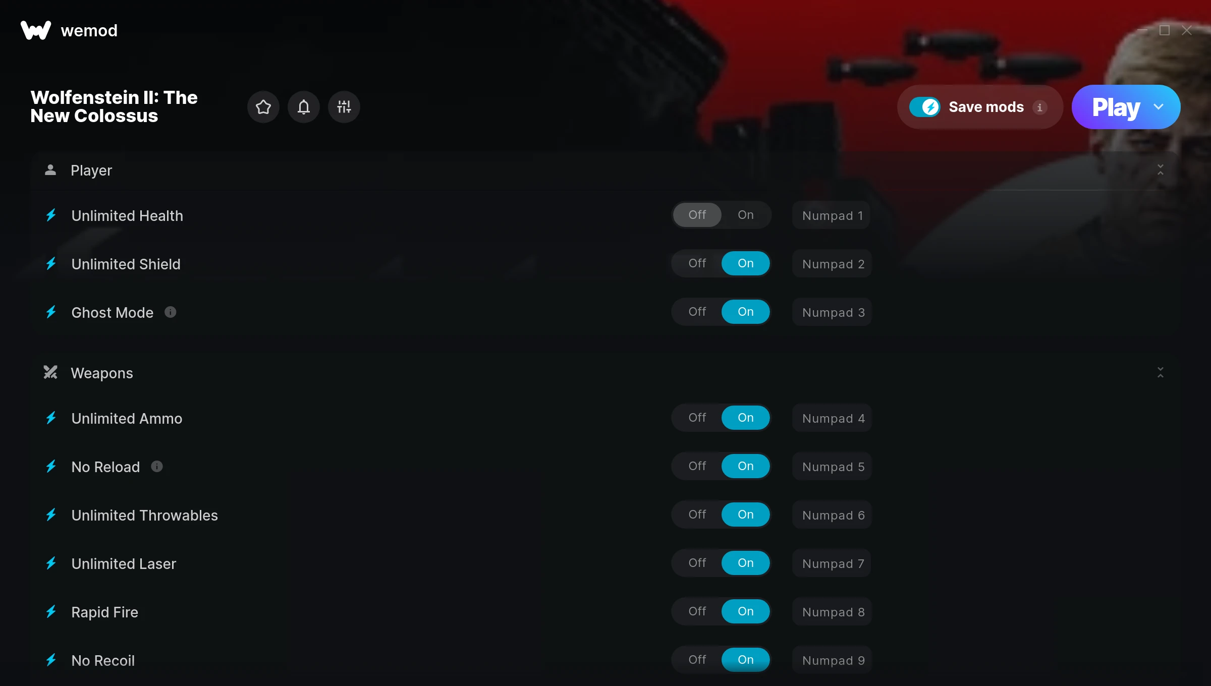 Wolfenstein II: The New Colossus cheats screenshot