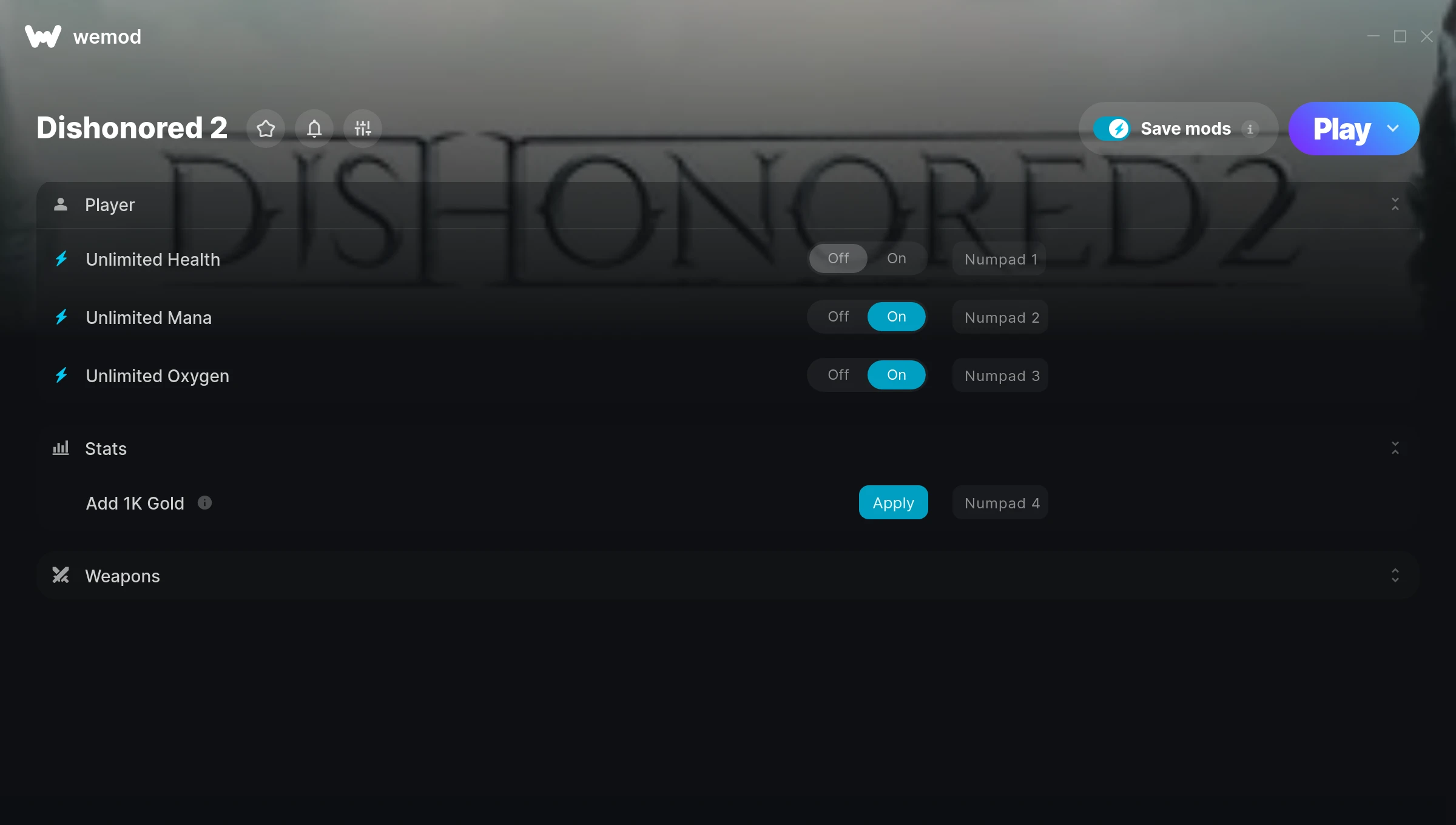 Dishonored 2 cheats screenshot