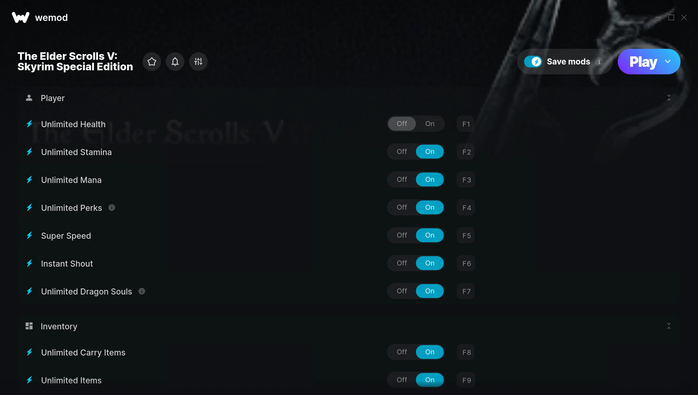 The Elder Scrolls V: Skyrim Special Edition cheats screenshot