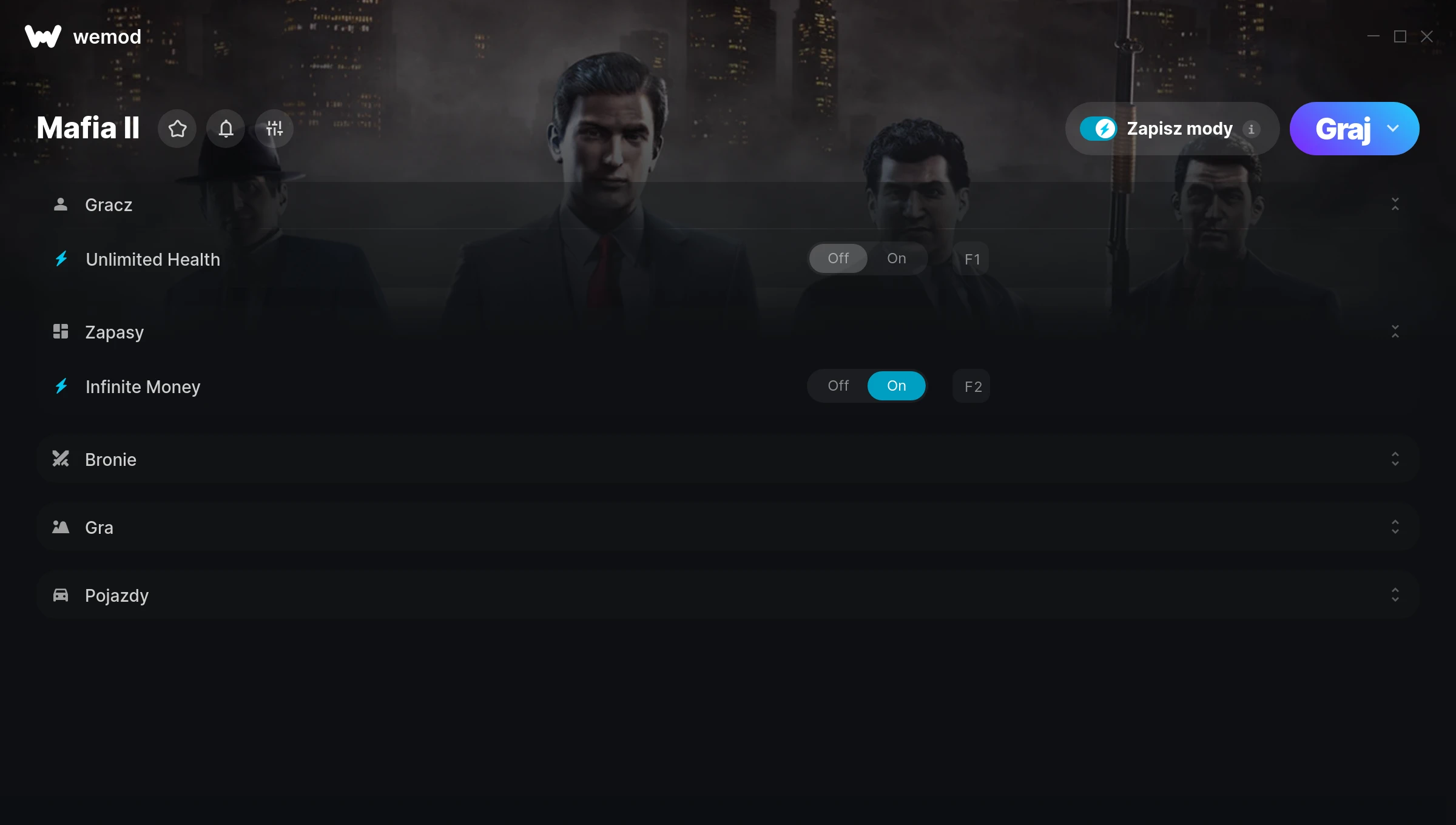 Cheaty do Mafia II – zrzut ekranu