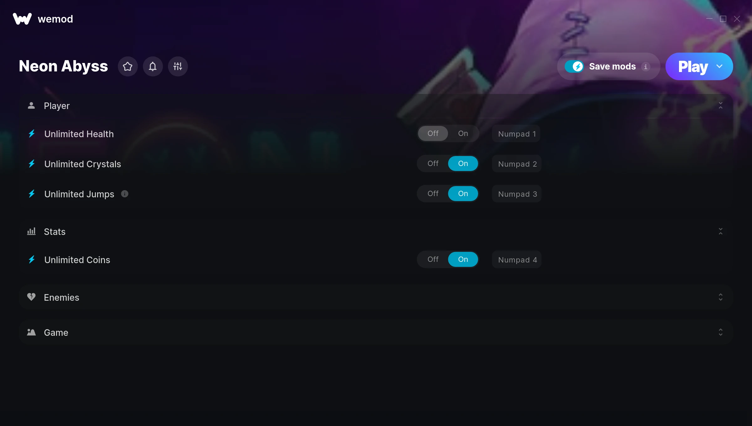 Neon Abyss cheats screenshot