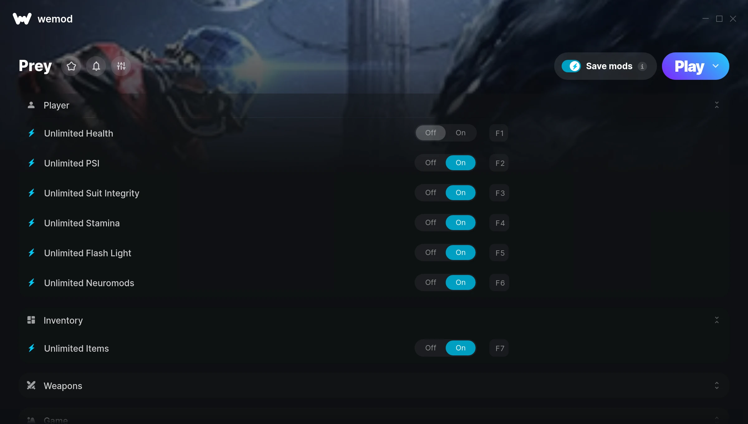 Prey cheats screenshot
