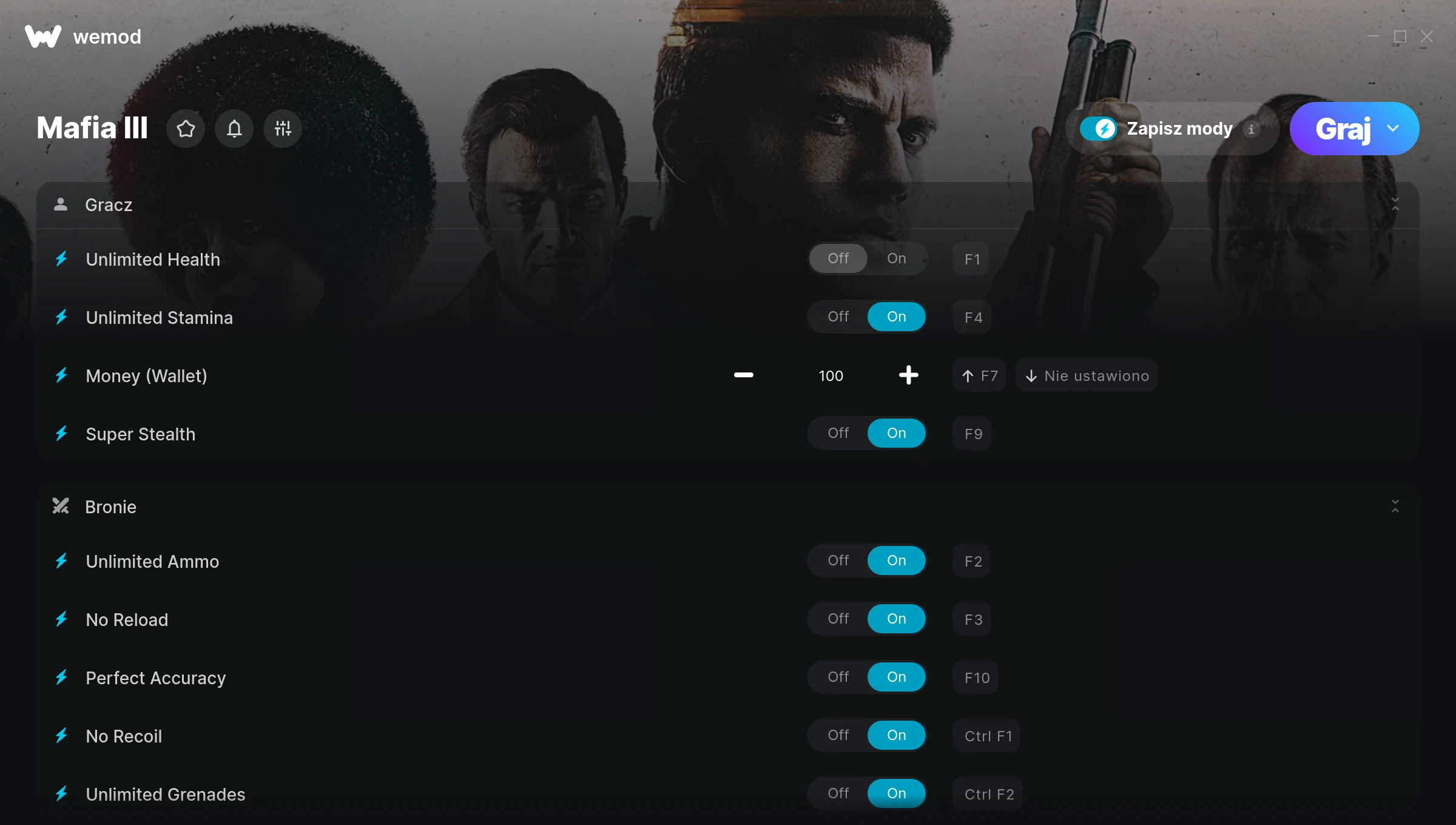 Cheaty do Mafia III – zrzut ekranu