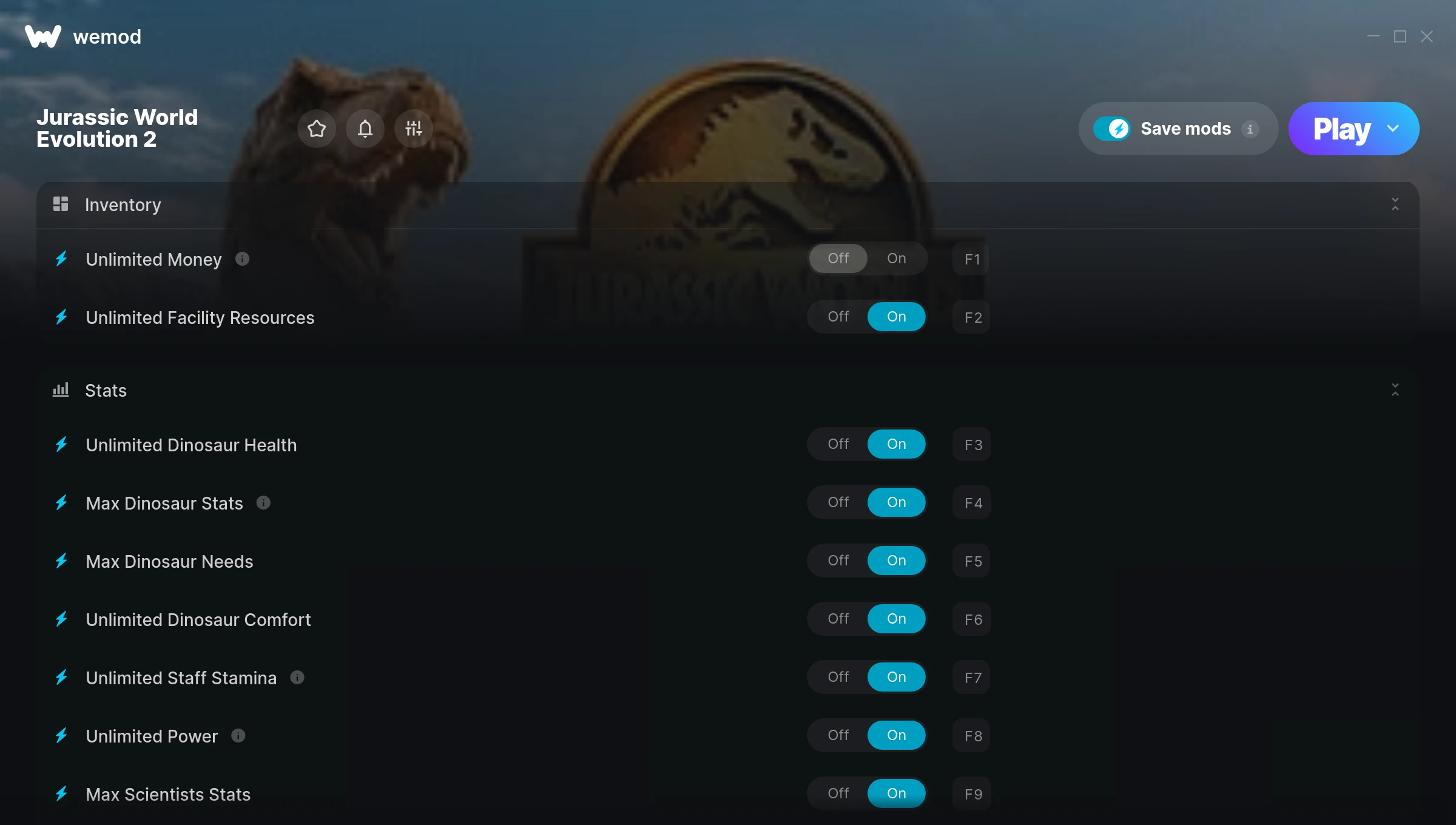 Jurassic World Evolution 2 cheats screenshot