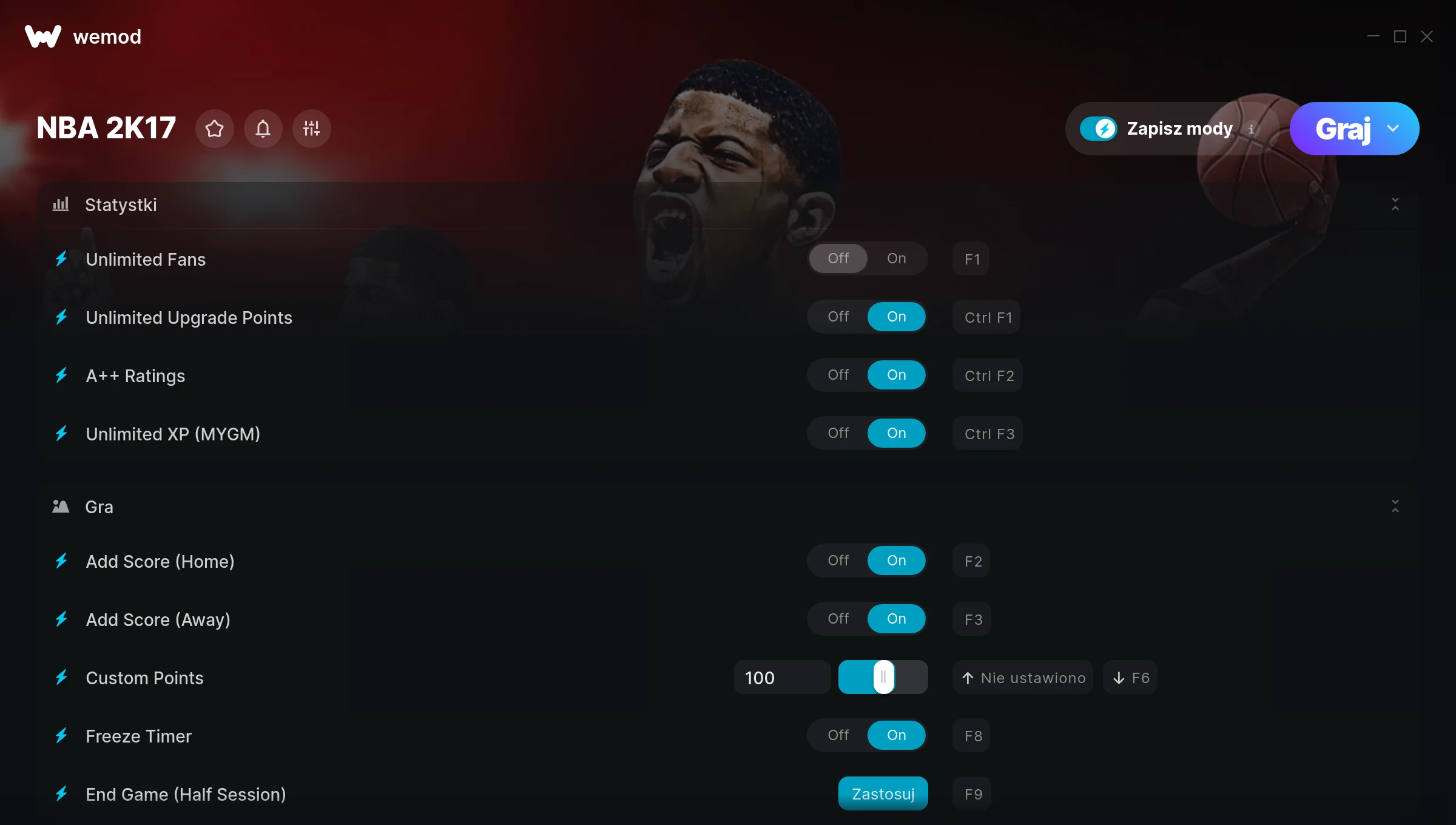 Cheaty do NBA 2K17 – zrzut ekranu