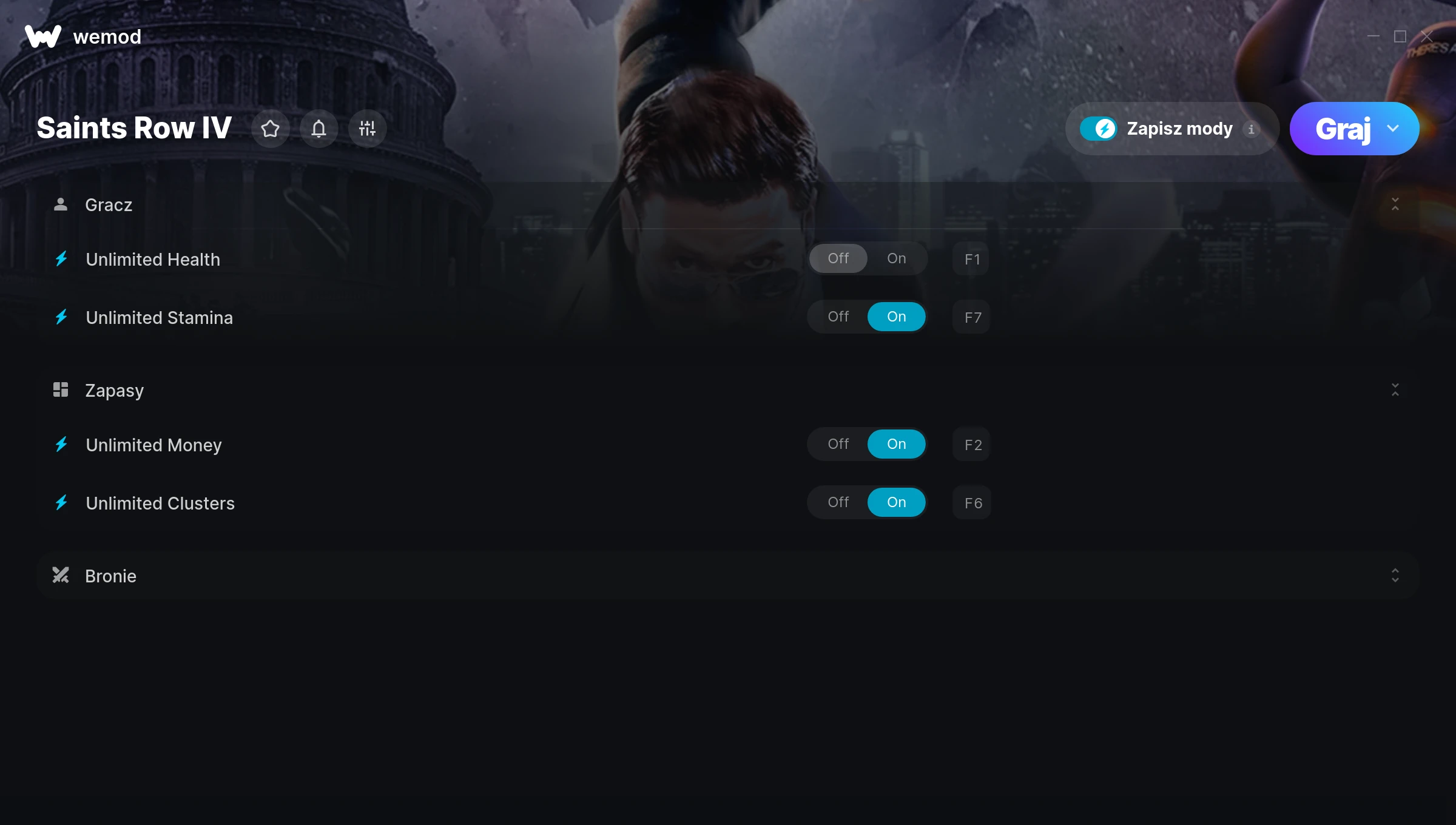 Cheaty do Saints Row IV – zrzut ekranu